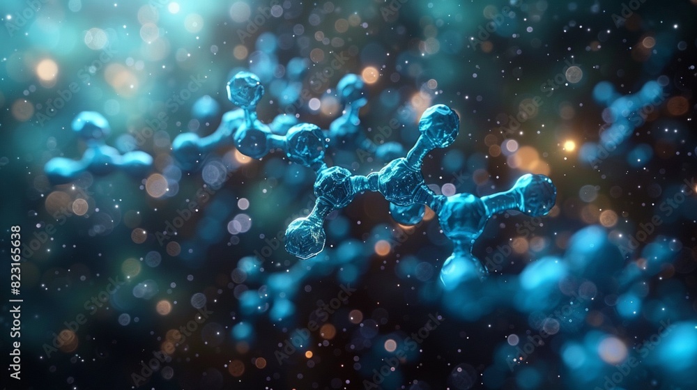 Abstract Blue Molecule Structure in Space Abstract Blue Molecule Structure in Space