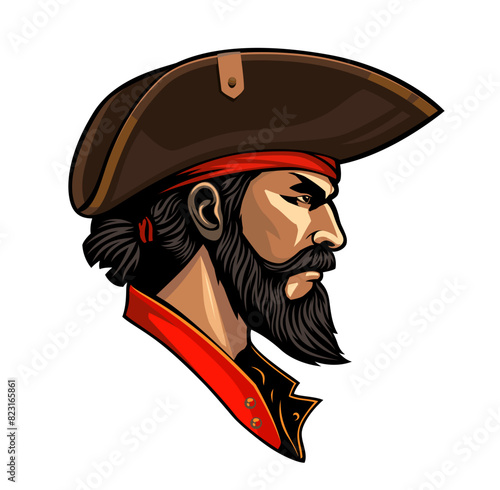 Ai generated pirate mascot character. Generative ai swashbuckling corsair with tricorn hat, and an beard. Charismatic and adventurous, embodying the spirit of high-seas mischief and daring exploits