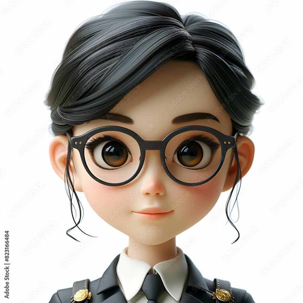 3d rendering of a girl with black hair and eyeglasses 3d rendering of a girl with black hair and eyeglasses