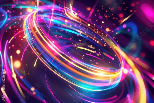 Colorful glowing spiral of light and particles.