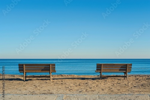 A Duo of Benches on the Sunny Shoreline