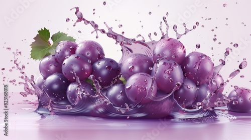 Photorealistic grape slices and juice splash isolated