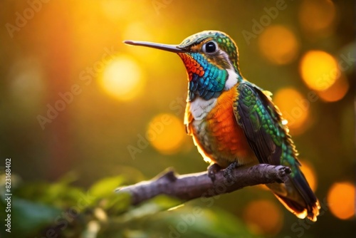 Hummingbird, Professional wild life photography, in forest, sunset bokeh blur background, animals & birds, cinematic, wallpaper