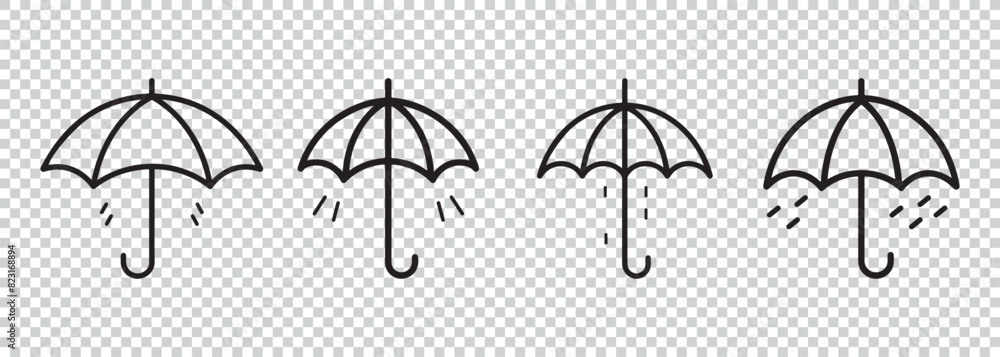 Fototapeta premium Line Art Umbrella Icon Set - Vector Illustrations Isolated On Transparent Background