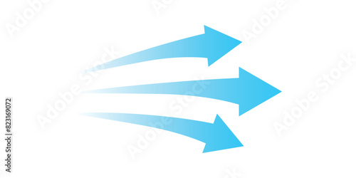 Set of blue arrow showing air or wind flow. Air conditioner direction with white background.	