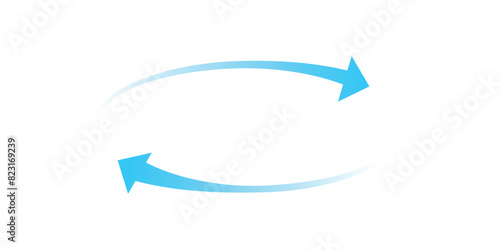 Air flow. Set of blue arrows showing direction of air movement. Wind direction arrows. Blue cold fresh stream from the conditioner, isolated with white background.