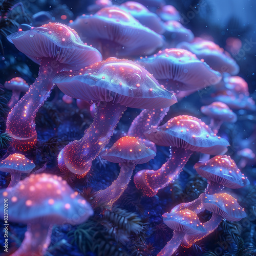 Glowing Fantasy Mushrooms in Mystical Forest