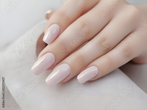 Close-up of Manicured Woman   s Fingernails Painted in a Classic pink
