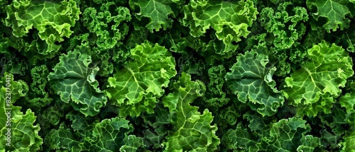 Close-up of fresh green kale leaves forming a vibrant leafy texture, ideal for healthy eating and organic food concepts. photo