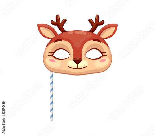 Reindeer animal carnival party mask. Festival or birthday costume. Isolated vector cute deer disguise with antlers, accessory for masquerades, Halloween, festive events or kids matinee celebration