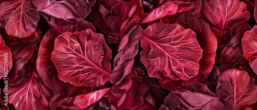Close-up of vibrant red cabbage leaves, creating a stunning natural texture and pattern. Perfect for healthy eating and food backgrounds. photo
