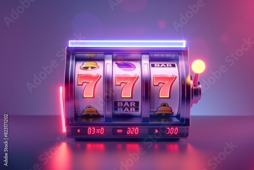 Image of a slot machine display in a casino, concept of gambling, gambling addiction, online casino game 