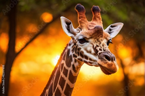 Giraffe, Professional wild life photography, in forest, sunset bokeh blur background, animals & birds, cinematic, wallpaper