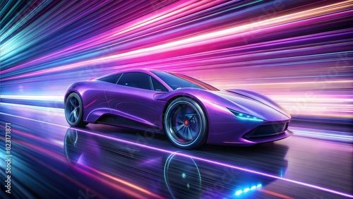 purle car  futuristic  speed effect  light rays