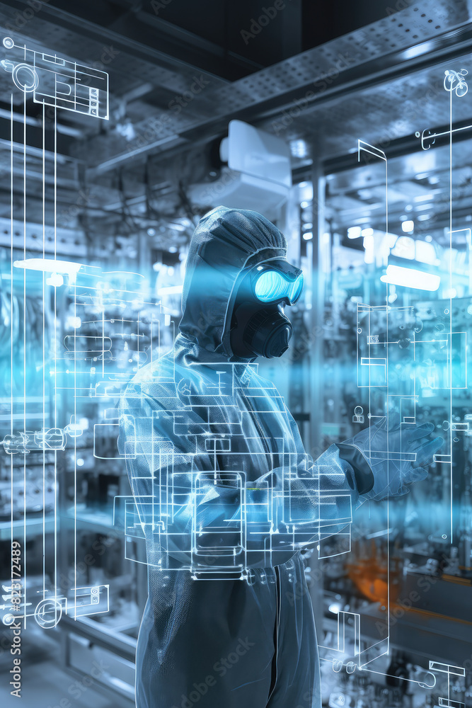 Futuristic Engineer Overseeing High-Tech Manufacturing Plant Futuristic Engineer Overseeing High-Tech Manufacturing Plant