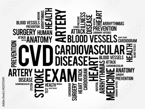 CVD Cardiovascular Disease - group of disorders of the heart and blood vessels, acronym word cloud text concept background