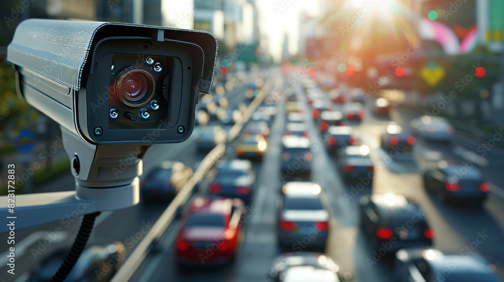 Video camera monitoring speeding traffic in urban traffic areas with intense driving. Software interface for speed limit monitoring, speed limit enforcement, and traffic safety. Video camera monitoring speeding traffic in urban traffic areas with intense driving. Software interface for speed limit monitoring, speed limit enforcement, and traffic safety.
