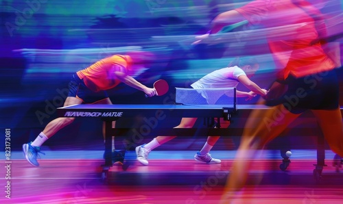 Table tennis players at a m...