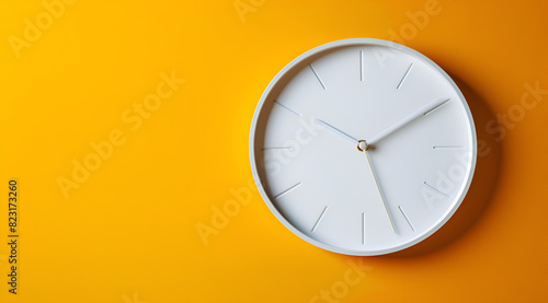 Wallpaper Mural A white clock with the hands at the numbers 3 and 9. The clock is on a yellow background Torontodigital.ca