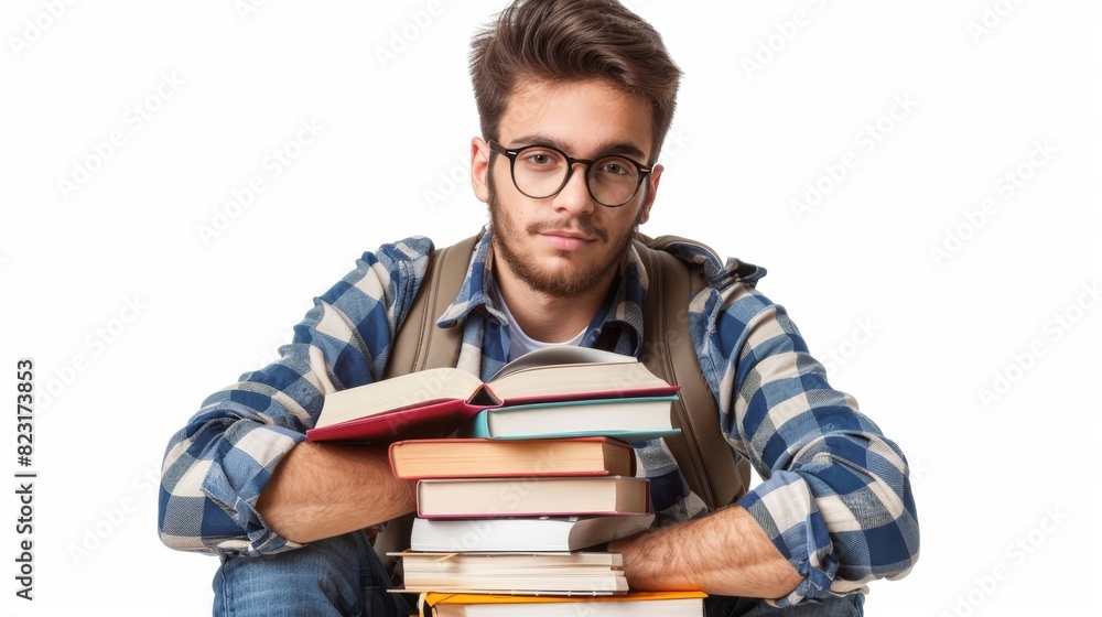 A student from the PNG College holds books while reading an adult with glasses A student from the PNG College holds books while reading an adult with glasses
