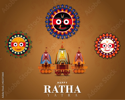 illustration of indian festival Rath yatra festival greetings , Lord Jagannath, Balabhadra , Subhadra and Chariot , vector illustration design.