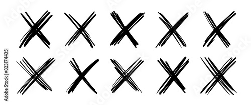 X scribble marks of cross in hand drawn sketch or marker doodle and ink brush stroke, vector icons. X scribble marks of ink pen sketch line for false check box vote, No sign and con or cancel symbol