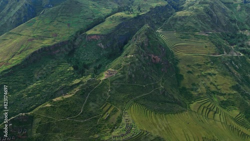 Behold the majesty of Pisac from above, with its ancient ruins and terracing in the Sacred Valley of the Incas photo