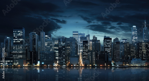 Majestic Night City Skyline Reflection © evening_tao