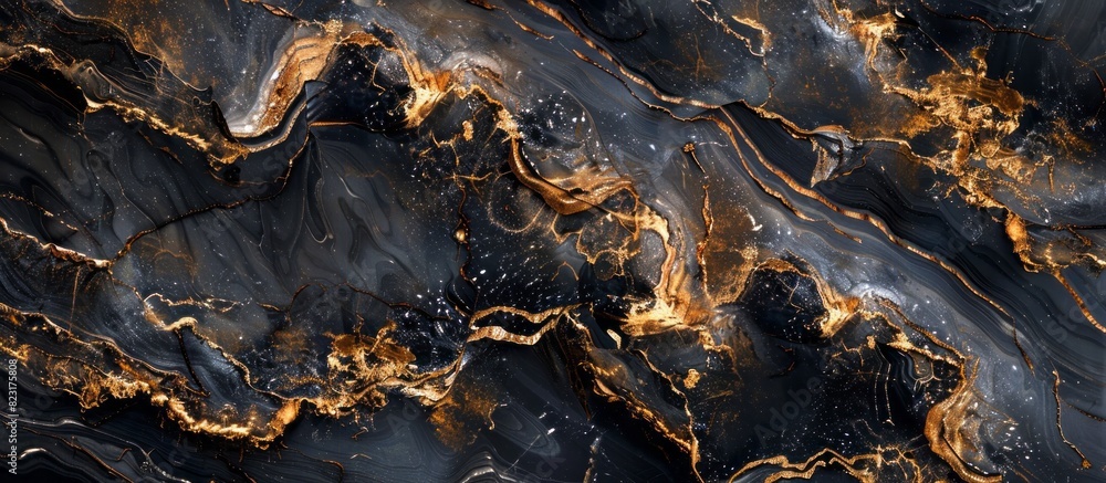 Fototapeta premium A closeup of the intricate patterns and textures in an elegant marble surface, showcasing its rich black tones with golden veins