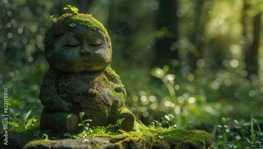 Peaceful Buddha with Moss in Forest Peaceful Buddha with Moss in Forest