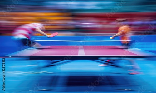Table tennis players at a match. An abstract dynamic photography with motion blur