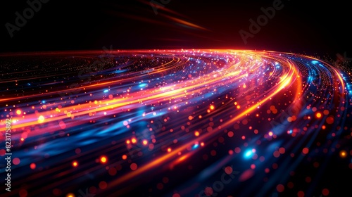 Abstract background of long explosure tale light on black ,Technology backgroud 