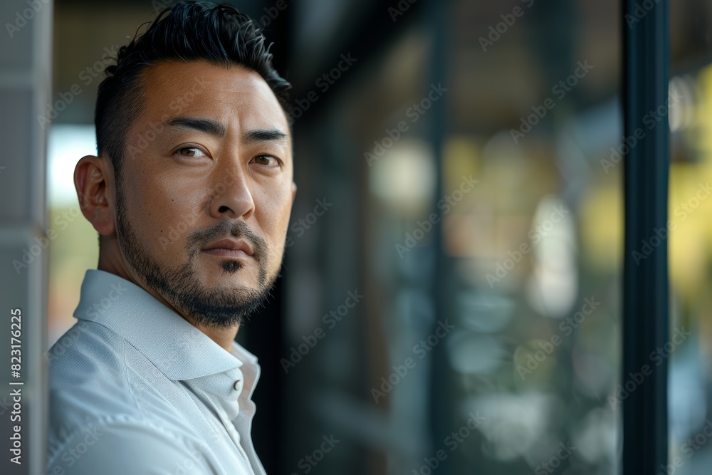 Outdoor portrait of an attractive man with a serious expression in urban setting Outdoor portrait of an attractive man with a serious expression in urban setting