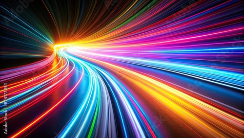 Colorful light trails with motion effect on black background
