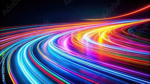Colorful light trails with motion effect on black background