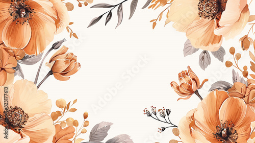 Hand Drawn Rose Gold Colored Flower Wreath. Floral Design.