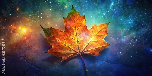 Autumn colored fall leaf isolated on background overlay texture