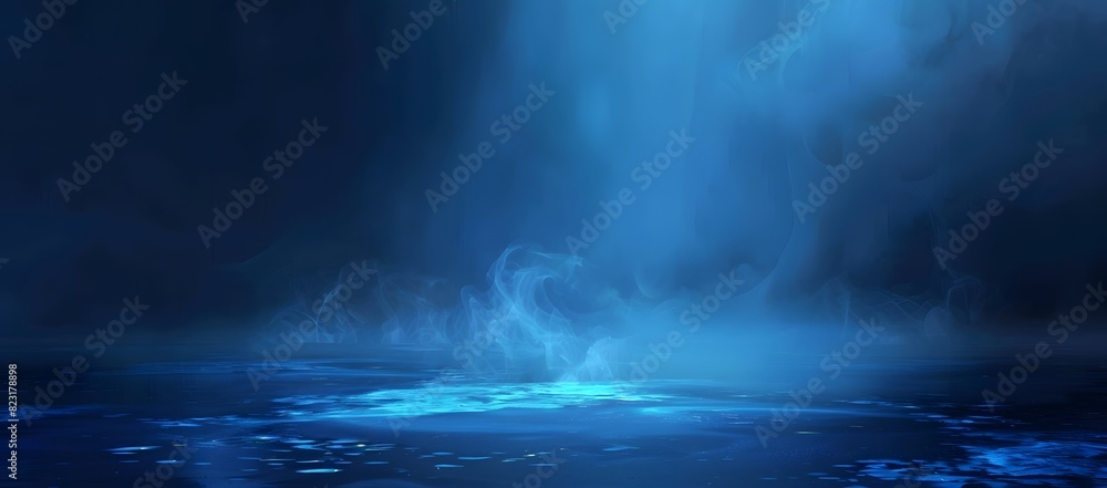 Dark Blue Background with Glowing Light and Fog in Fantasy Style
