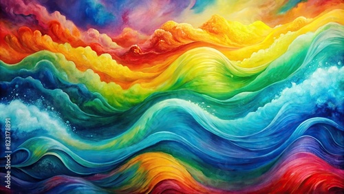 Vivid and abstract watercolor texture with bold rainbow colors and painted waves photo