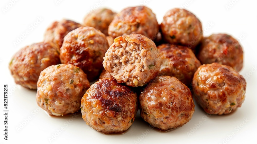Appetizing Meatballs with Sauce Closeup on White Background - Food Photography Style for Magazine Cover Appetizing Meatballs with Sauce Closeup on White Background - Food Photography Style for Magazine Cover