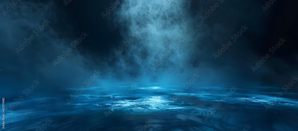 Glowing Light and Fog on Dark Blue Background