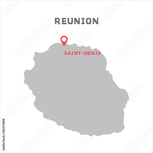Reunion vector map illustration, country map silhouette with mark the capital city of Reunion inside. vector illustration. All countries can be found in my portfolio