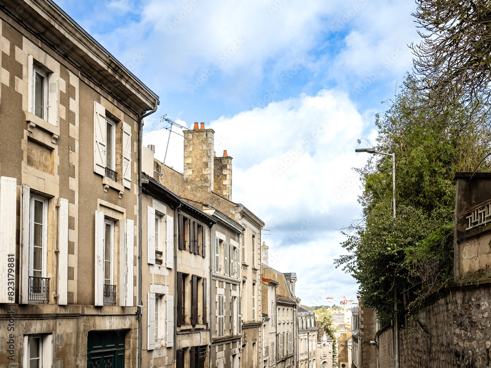 Street view of old village Poitiers in France