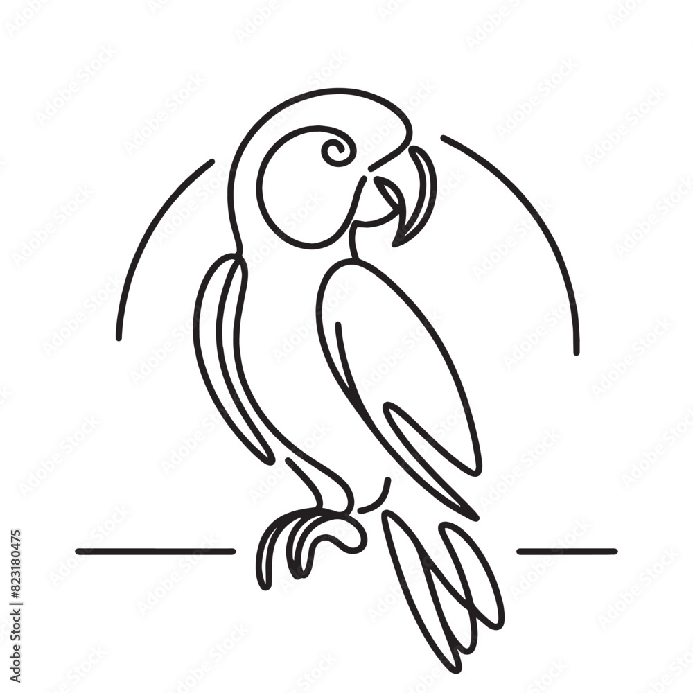 Parrot. Line art logo. Simple minimalistic vector illustration, icon. Black and white. png