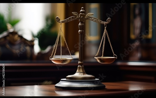 Symbol of Justice in a Courtroom Setting