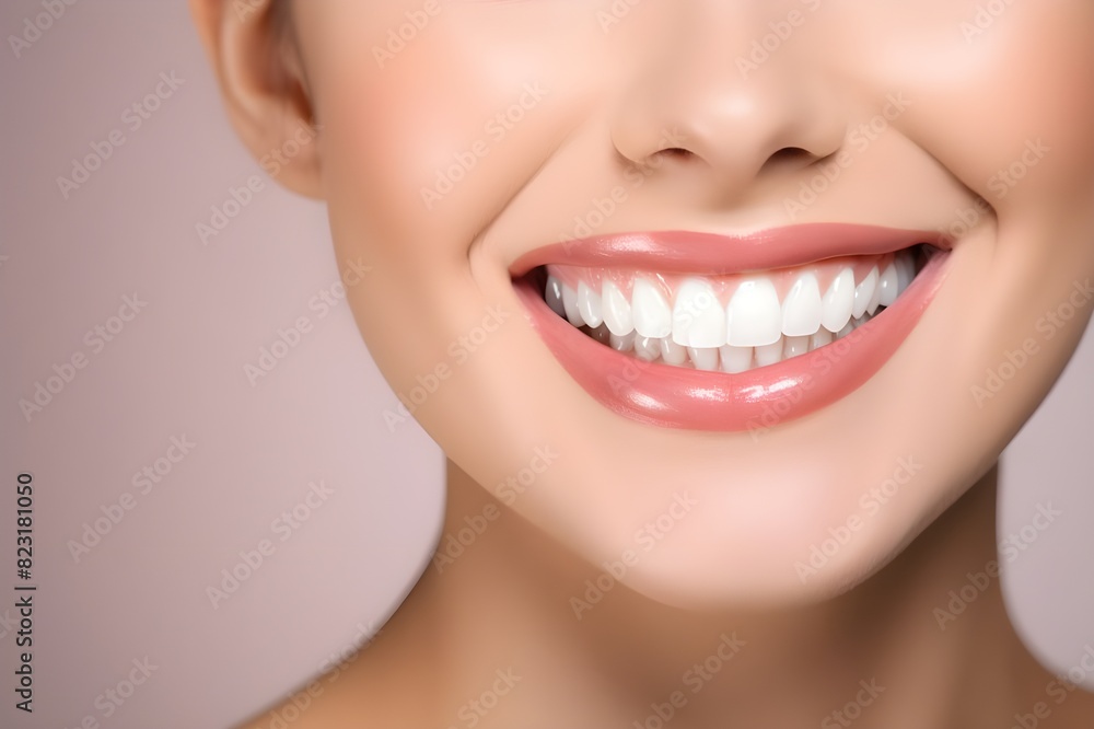 Obraz premium close up of a woman smiling, Healthy Smile, Showing Teeth, Close-Up Portrait for Dental Advertising, Model Showcases Perfect Teeth for Dental Advertisement