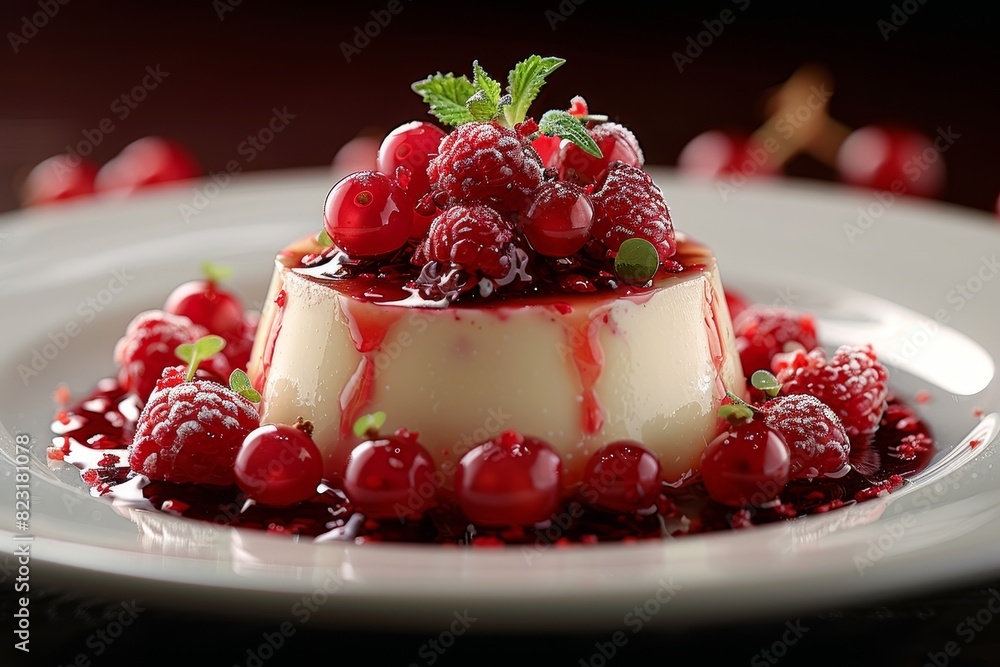 Rote Grütze - Red berry pudding topped with vanilla sauce. Rote Grütze - Red berry pudding topped with vanilla sauce.