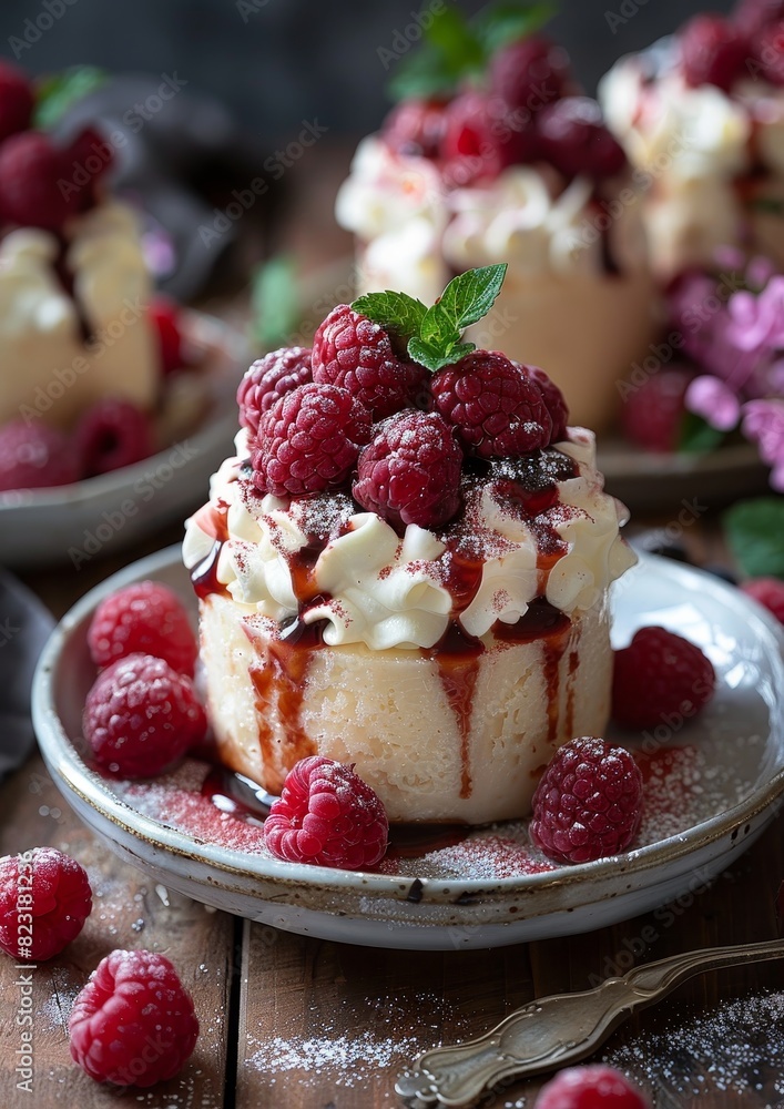 Rote Grütze - Red berry pudding topped with vanilla sauce. Rote Grütze - Red berry pudding topped with vanilla sauce.