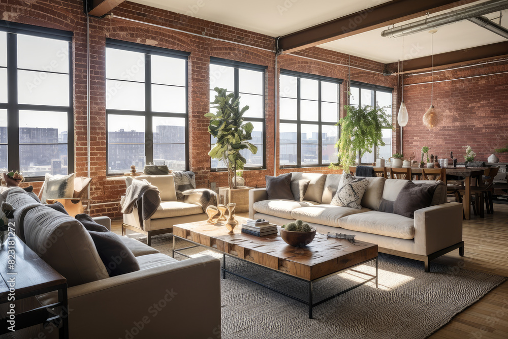 Fototapeta premium Stylish Loft Apartment with Urban Chic Decor