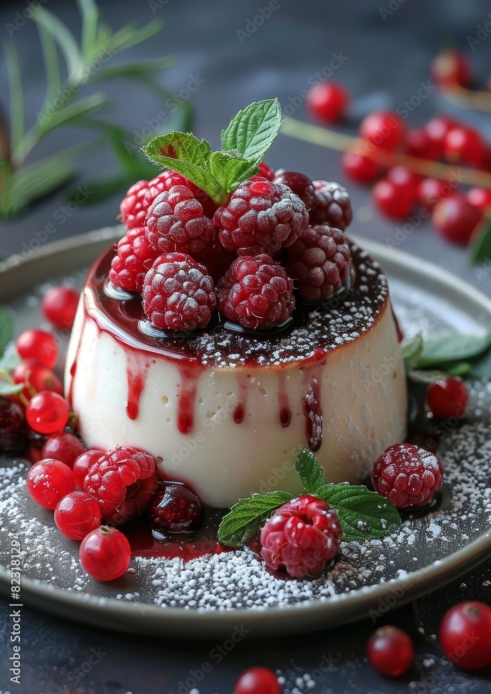 Rote Grütze - Red berry pudding topped with vanilla sauce. Rote Grütze - Red berry pudding topped with vanilla sauce.